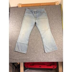 Vintage 70s Sears Thumbs Up Jeans Men 36x27 Blue Bell Bottoms Flared Made USA